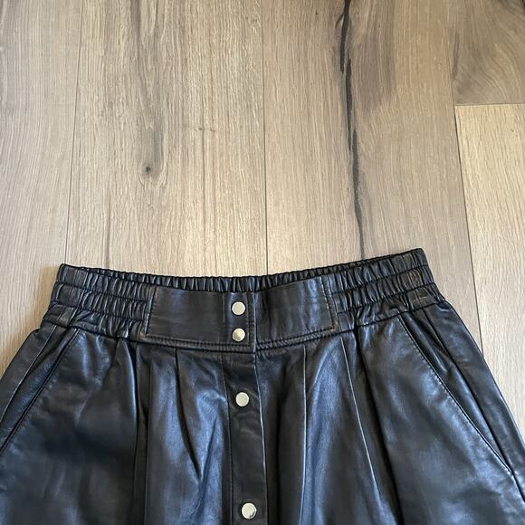ba&sh Black Button-Front Genuine Leather Skirt - Picture 6 of 15
